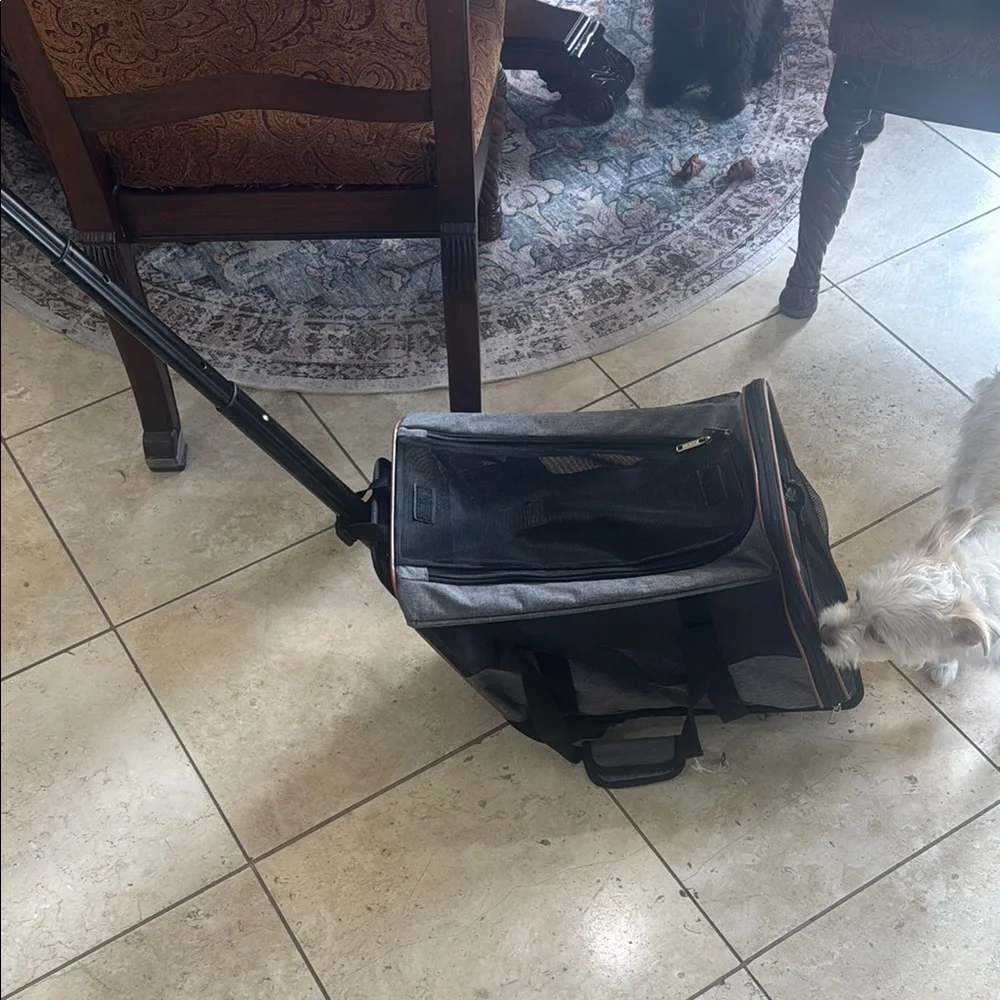 Gray Pet Carrier with Wheels
